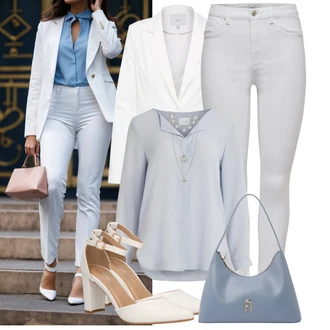 Outfit s Bílá Elegantní Sako/Kožená Pánská Bund/Kožená bunda pro muže/Boyfriend Sako/Smokingové sako/Bavlněný Sako/Blejzrové Bund/Krátké Sako/Blůzové Sako/Neformální Sako/Teplákový blejzr Ichi "Business Casual"