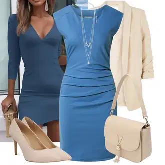 Outfit sa Plava/Svjetloplava/Tirkizna Haljina Ravnog Kroja/Uska Haljina/Haljina Bez Rukava/Platnena Haljina/Haljina za ured/Pamučna haljina Kaffe "Outfit za party"