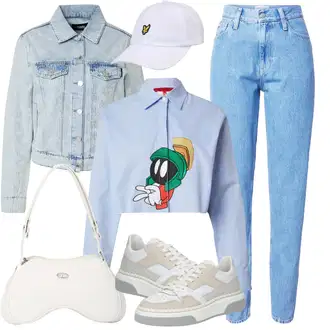 Til outfit mit Svetlo modra/Modra Denim Jakna/Kratka Denim Jakna/Vintage Jakna/Kratka Jakna karl lagerfeld "Outfit za Sprehod"