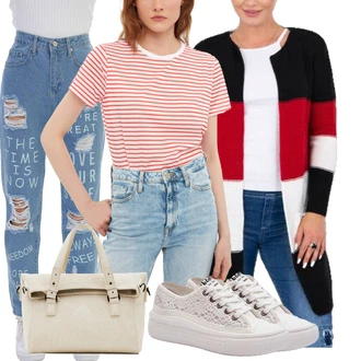 Poletje outfit mit Modra/Lila barve/Svetlo modra Moška majica/Girlfriend Kavbojke/Usnjene jakne/Kavbojke z Luknjo/Boyfriend Kavbojke/Kavbojke na Poteg/Mom Jean/Trenirka Jeans/Dad Kavbojka/Patchwork Kavbojke bİkelİfe "Outfit za Sprehod"
