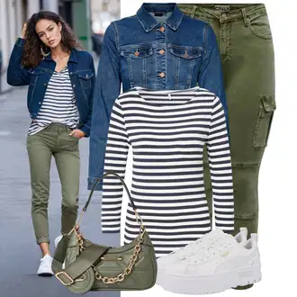 Styl Outfit s Khaki/Tmavě zelená Cargo Šortka/Capri/Cargo Kalhoty/Cargo Tepláky/Kalhoty s dírou/Motorkářská kalhoty/Jeggings/Skinny Kalhoty Only "Skvělý pro volný čas"Look: Styl, 90tá léta, Cool, Mom, Venkovní, Univerzitní