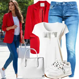 Outfit sa Crvena Sako Jakna/Kratki Sako/Dvoredni Sako/Kožna Jakna/Boucle Blazer/Kožna jakna za muškarce/Kožna jakna za muškarce/Oversize Sako/Boyfriend Sako Trendyol "Pametan ležeran izgled"