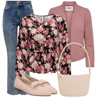 Outfit sa Smeđa/Pink/Narandžasta/Crvena/Ljubičasta Bluza s Uzorkom/Izvanredna Bluza/Bluza s Printom/Crash Bluza/Bluza Dugih Rukava/Carmen Bluza/Bluza Vrh Only "Pametni ležerni odijelo"