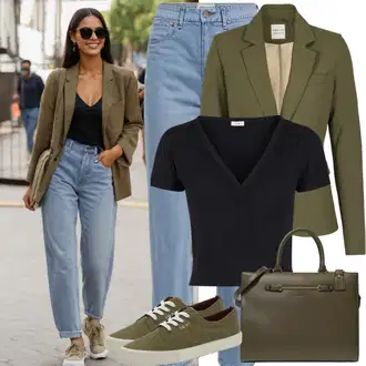 Ležerno Outfit sa Tamnozelena/Zeleno/Kaki Odijelo Oversize Sako/Kargo Blejzer/Boyfriend Sako/Dugi Sako/Kožna Jakna za Muškarce/Kožna jakna za muškarce/Kožna Jakna/Casual Sako Trendyol "Party 90er Jahre Look"Look: Pametno ležerno, Preppy, Ležerno, Prevelik, Radna odjeća, Boho, Šik, klasický