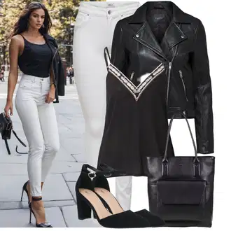 Outfity pro zábavu Rock 'n' Roll s Černá Kožené Bund/Bunda z Umělé Kůže/Motorkářské Bund/Motorkářská bunda SELECTED FEMME/Selected "Párty Outfit"Look: Metal, Moderní, Rock 'n' Roll, Univerzitní