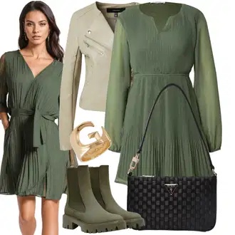 Outfit sa Kaki/Bež/Smeđa Jakna s Patentnim Zatvaračem sa strane/Kožna Jakna/Ljetna jakna/Jakna od Umjetne Kože/Bajkerska Jakna/Kratka Jakna VERO MODA "Parti odjeća"