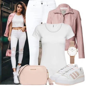 Outfit s Růžová/Béžová/Hnědá/Šedá Nízká Teniska/Vintage Teniska/Letní Tenisky/Teniska na platformě/Kožené Tenisky Adidas Originals "Stylový look na jaro"