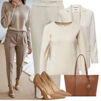 Outfit sa Bež/Kaki/Smeđa Slip-on Hlača/Hlača od Odijela/Ravna Hlača/Bengalke Hlače/Chino Hlače/Uske Hlača/Hlače od muslina/Hlače s Prorezom/Poslovna Hlača/Naborane hlače Only "Outfit za proljeće"