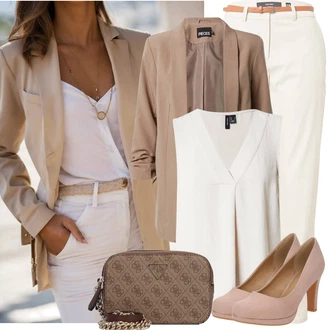 Chino Outfit sa Bijela/Kaki/Bež Hlača od Kepera/Samt Hlače/Hlače s Prorezom/Hlače Visokog Struka/Boyfriend Hlače/Lanene Hlače/Pamučna Hlača/Hlače od muslina/Ravna Hlača/Paperbag Hlača/Ležerna Hlača VERO MODA "Outfit za proljeće"