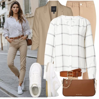 Outfit s Bílá/Hnědá Károvaná Halenka/Flanelová Halenka Only "Stylový look na jaro"