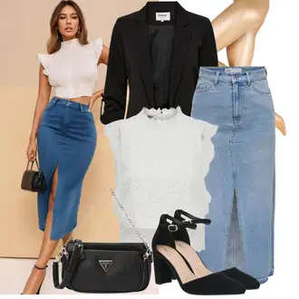 A-kroj Outfit sa Svjetloplava/Plava Kratke hlače velike veličine/Haljina Veći Broj JdY "Moderní outfit pro volný čas"Look: Stil, Rap, Prevelik, A-kroj, 90-ich, Old Money, Vintage, Transparentan