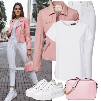 Outfit s Růžová Motorkářské Bund/Neobvyklá bunda/Kožené Bund Bunda z Umělé Kůže/Bunda s Bočním Zipem/Kožené Bund/Motorkářská bunda/Kožená vintage bunda Freaky Nation "Pohodlný styl"