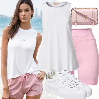 Outfity pro léto s Růžová Košile Cyklistický šortky/Šortky 4F "Pohodlný vzhled s cyklistickými kalhotami a tankiny"