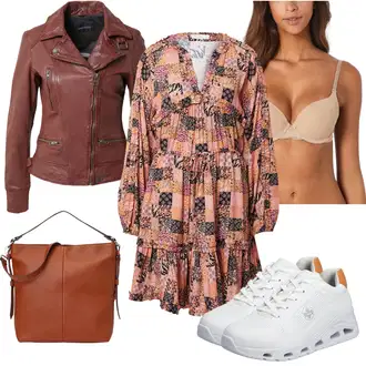 outfit mit Roza/Oranžna Smock obleka/Boho Obleka Elegantna/Jesenska Obleka/Obleka s potiskom/Nicki obleka/Boho Obleka Poletje/Bluza Obleka hofmann copenhagen "Pomladanski Outfit"