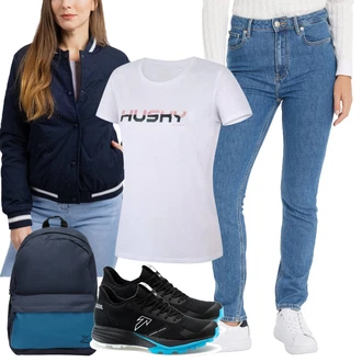 outfit mit Modra/Svetlo modra Dad Kavbojka/Termodžinsi/Zimska jakna/Usnjene Čevlje/Zožene Kavbojke/Regular Fit Kavbojke/Usnjena Jakna/Kavbojke z Razporkom/Push up Kavbojke/Vintage kavbojke/Kavbojke Visokega Pasu/Ozke Kavbojke/Mom Jean Tommy Hilfiger "Pomladanski Outfit"