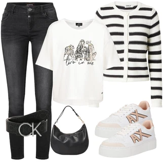 Dolga outfit mit Bela/Bež/Rjava Bluza velika velikost/Srajca & majica velike velikosti Monari "Pomladanski Outfit"