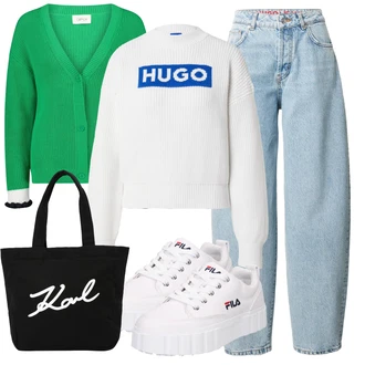 outfit mit Škrlatna/Modra/Krem/Bela/Rumena/Svetlo modra Women's Hoodies and Sweatshirts hugo blue "Pomladanski Outfit"