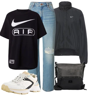 Poletje outfit mit Svetlo modra Kavbojke z Razporkom/Girlfriend Kavbojke/Kavbojke z Luknjo/Dad Kavbojka/Vintage kavbojke/Usnjene jakne/Boyfriend Kavbojke hugo blue "Pomladanski Outfit"