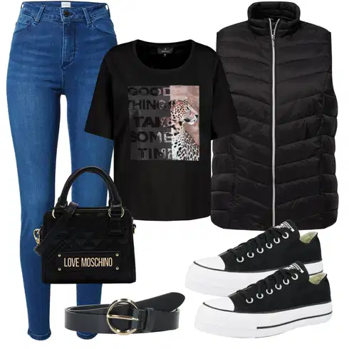 Leopard Bluze velike velikosti kombinirajte z Ulla Popken, Mustang, Črna Superge Nizke/Platnene superge Converse, Love Moschino, Črna Bluze velike velikosti Monari, Vanzetti