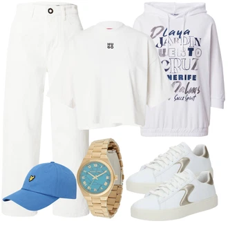 Kulotke outfit mit Bela/Krem Odrezane Kavbojke/Plisirane Kavbojke/Široke Kavbojke/Baggy Kavbojke/Dad Kavbojka/Culotte Kavbojke/Mom Jean/Široke Kavbojke Volcom "Pomladanski Outfit"