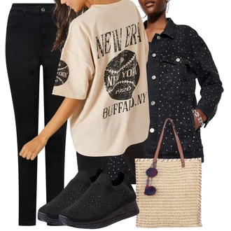 Zunaj outfit mit Kavbojke Visokega Pasu/Kavbojke z Razporkom/Usnjena Jakna/Push up Kavbojke/Ozke Kavbojke/Usnjene Čevlje/Termodžinsi/Zimska jakna orsay "Pomladanski Outfit"Look: Zunaj, Stari denar, Kul, Preproste