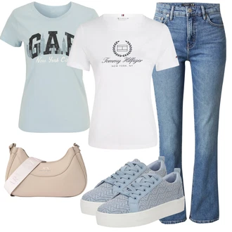 Visok pas outfit mit Modra/Svetlo modra Kavbojke Visokega Pasu/Kavbojke z Razporkom/Moška majica/Odrezane Kavbojke/Šiškata Kavbojka/Kavbojka z Nizkim Pasom/Ravne Kavbojke/Vintage kavbojke Polo Ralph Lauren "Pomladanski Outfit"
