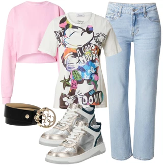 outfit mit Črna/Bež/Bela Klasični pasovi/Ženski Pas brez Zaponke/Širok pas/Usnjeni pas/Sproščeni pas/Pasni pas Guess "Pomladanski Outfit"