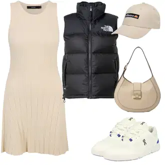 outfit mit Khaki/Bež/Rjava/Bela Kardigan z resicami/Trachten Jopica/Poletni kardigan/Pončo & Kimono Pleteni ponč/Kardigan z okroglim izrezom/Dolge jopice Vero Moda Petite "Pomladanski Outfit"