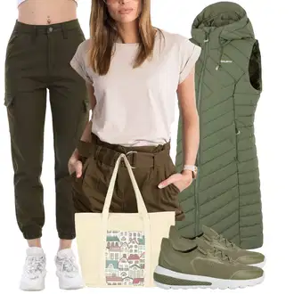 outfit mit Khaki/Rjava/Bež Kratka majica/Majica Vrh/Oversized majica s kratkimi rokavi/Mrežasta majica/Pletena majica/Funkcijska Majica/Slap-izrez majica/Obrezana majica/Casual Majica/Priložnostni Vrh/Moški tekaški copati/Klasična Dolžina/Majica basic feel good "Pomladanski Outfit"
