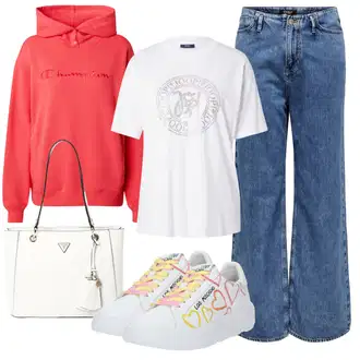 outfit mit Roza/Oranžna/Rdeča Čevlj Teddy superga/Poletne superge/Superge Nizka/Superge Luknjasta/Usnjene superge/Platnena superga/Plato-Sneaker Love Moschino "Pomladanski Outfit"