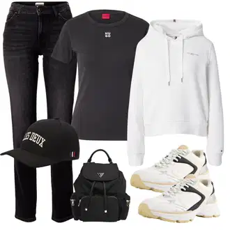 outfit mit Siva/Bela/Krem Zimski kardigan/Podložen pleteni jopič/Pončo & Kimono Pončo s kapuco/Kratka jopica/Poncho/Bombažna jopica/Trachten Jopica Tommy Hilfiger "Pomladanski Outfit"