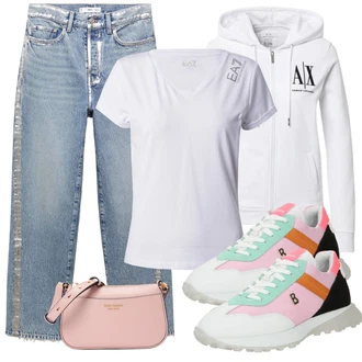 outfit mit Bela/Temno siva/Krem/Siva/Temno modra Majica s kratkimi rokavi/Majica & Top/Majica/Lepa Majica/Funkcijska Majica/Športna majica/Majica za trening/Ovitek za majico ea7 emporio armani "Pomladanski Outfit"