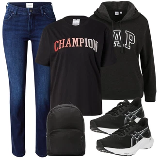 outfit mit Bež/Temno rdeča/Črna/Rdeča Dres/Oversized majica s kratkimi rokavi/Funkcijska Majica/Majica s kratkimi rokavi/Majica za trening/Lepa Majica Champion Authentic Athletic Apparel "Pomladanski Outfit"