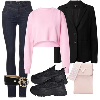 outfit mit Temno modra/Svetlo modra/Modra Kavbojka z Nizkim Pasom/Kavbojka z Nizkim Pasom/Zimska jakna/Usnjene Čevlje/Usnjena Jakna/Push up Kavbojke/Kavbojke z Razporkom Street One "Pomladanski Outfit"