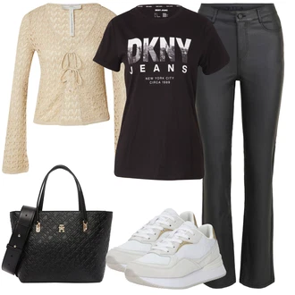 outfit mit Bež/Khaki/Bela/Rdeča Bluza in Tunika Guess "Pomladanski Outfit"