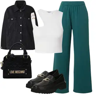 outfit mit Črna/Temno Modra/Modra Rebrast Žamet Jakna/Trajnostna Jakna/Denim Jakna/Kratka Denim Jakna "Pomladanski Outfit"