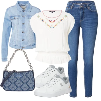 outfit mit Bela/Bež/Krem Srajčna Bluza/Obrezana majica/Srajca s kratkimi rokavi/Čipkasta srajca/Pletena majica/Slap-izrez majica King Louie "Pomladanski Outfit"