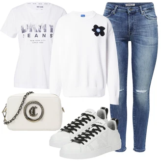 outfit mit Roza/Krem/Bela Pulover iz Flisa/Zimski Pulover/Pulover Nicki/Osnovni Pulover/Pulover Carmen/Pulover iz pliša/Pulover s Potiskom/Pulover iz Kašmirja/Teddy Pulover/Vintage pulover/Pulover za dojenje hugo blue "Pomladanski Outfit"