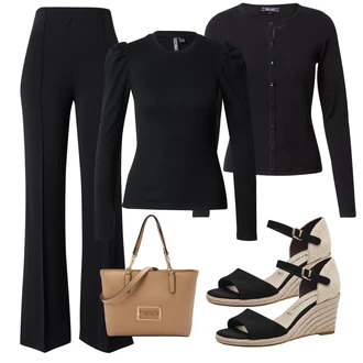 outfit mit Črna/Bež Espadrila/Espadrila sandala/Espadrila s klinastim petom/Poletni Čevelj/Sandala s klinastim petom/Čevelj na wedge Tamaris "Pomladanski Outfit"