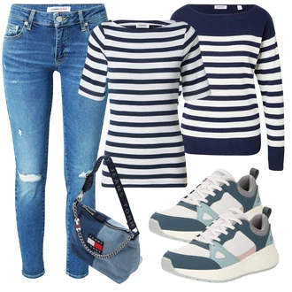 Polovičen rokav outfit mit Temno modra/Modra/Svetlo modra Bluza velika velikost ESPRIT "Pomladanski Outfit"