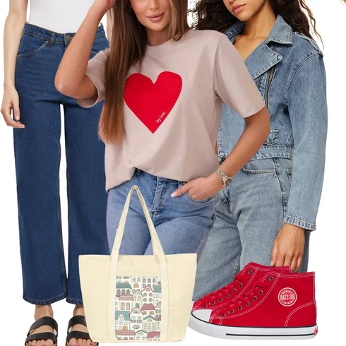 Svetlo modra Široke Kavbojke kombinirajte z Trendyol, Bež/Modra/Temno modra/Svetlo modra Culotte Kavbojke/Široke Kavbojke/Sproščene Kavbojke Urban Classics, Rjava/Bež/Zlati Priložnostne Vrhovi/Športne Bluze/Kratki topi/Majice s kratkimi rokavi/Vrhovi Bluze/Majice s potiskom/Casual Majice/Razigrane bluze/Majica Vrhovi/Kratke majice/Bluze s Kratkimi Rokavi/Lepe Majice/Oversized majice s kratkimi rokavi kesi, Rdeča/Temno rdeča Vintage superge/Superge Z Bočno Zadrgo/Ozke superge/Platnene superge Big Star, Krem/Siva/Bež/Khaki Nakupovalka/Nakupovalne torbe/Bombažne vrečke/Vrečke iz blaga art of polo