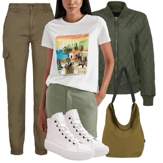 outfit mit Khaki/Temno zelena Cargo Hlače/Chino Hlače Urban Classics "Pomladanski Outfit"