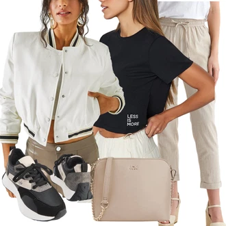 outfit mit Bež/Rjava/Khaki Slip-on Hlača/Hlača za Obleko/Ravna Hlača/Svečani Hlačni Kostum/Boyfriend Hlača/Moderni hlačni kostim/Lanene Hlače/Športno eleganten hlačni kostim/Paperbag Hlača/Nagubane hlače/Hlačna Obleka za Poroko/Chino Hlače/Eleganten hlačni kostim/Hlače Za Prosti Čas/Korenčkove Hlače top secret "Pomladanski Outfit"