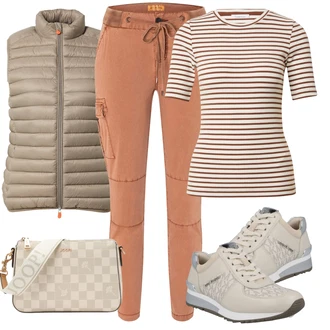 Športno outfit mit Bež/Rjava/Khaki Slip-on Jakna/Merino Jakna/Hibridna Jakna/Puhovka/Poletna Jakna/Jakna za Pakiranje/Izolacijska Jakna Save the Duck "Pomladanski Outfit"Look: Overdressed, Brez šivov, Retro, Layered, Delovna oblačila, Safari, Športno