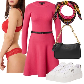 outfit mit Rdeča Pletena Obleka Karen Millen "Pomladanski Outfit"