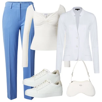 outfit mit Svetlo modra/Bela/Siva Plašč/Bluza velika velikost More & More "Pomladanski Outfit"