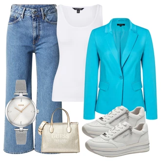 outfit mit Krem/Bela/Siva/Bež/Srebrna/Svetlo siva Superga Superge Z Bočno Zadrgo/Ozka Superga/Plato-Sneaker/Superge Nizka/Usnjene superge S.Oliver "Pomladanski Outfit"