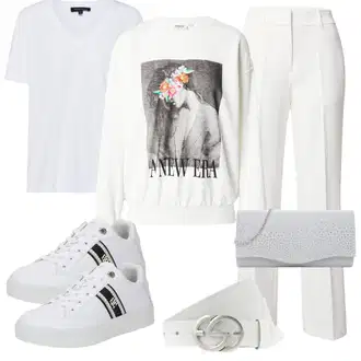 outfit mit Bela/Temno modra/Krem Teddy Superga/Ozka Superga/Superge Luknjasta/Usnjene superge/Superge Nizka Tommy Hilfiger "Pomladanski Outfit"