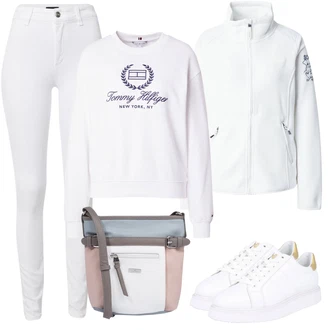 outfit mit Temno modra/Krem/Rumena/Bela Women's Hoodies and Sweatshirts Tommy Hilfiger "Pomladanski Outfit"