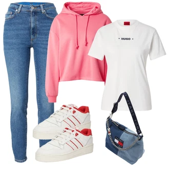 Badminton outfit mit Bež/Roza/Rdeča/Škrlatna/Bela Srajca & majica velike velikosti/Bluza velika velikost "Pomladanski Outfit"Look: Aerobika, Tenis, Ragbi, Badminton